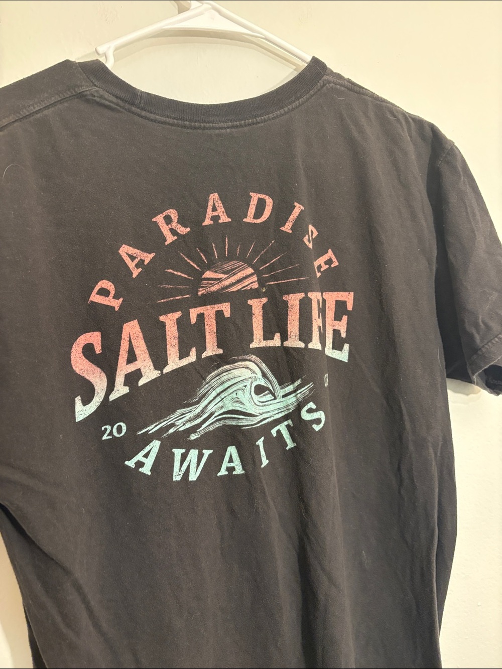 Salt Life Black Tee with Coral and Aqua Graphic